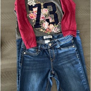 Girls jeans size 10 and top size L
